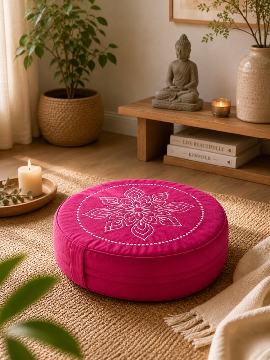 Sileya Meditatiekussen Roze Fluweel - Yogakussen- Meditatie Kussen- Rond van Merkloos — afbeelding 2