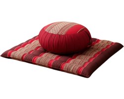 Meditatieset Zafu & Zabuton bordeaux rood – hard & stevig kapok – rond meditatiekussen met meditatiemat – ergonomische zithouding – yoga & meditatie
