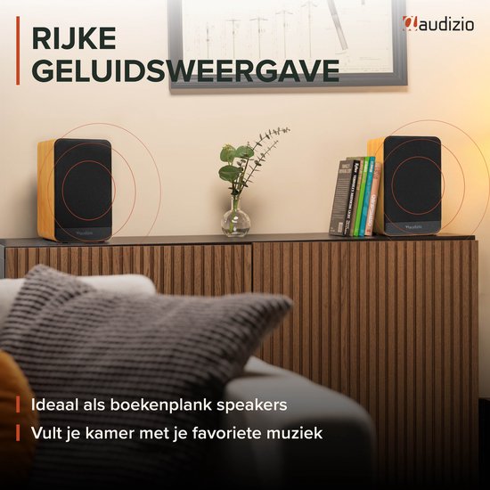 Boekenplank speakers - Audizio BS10 actieve speakerset - HiFi speakers met Bluetooth - 80W - Bamboe — afbeelding 2
