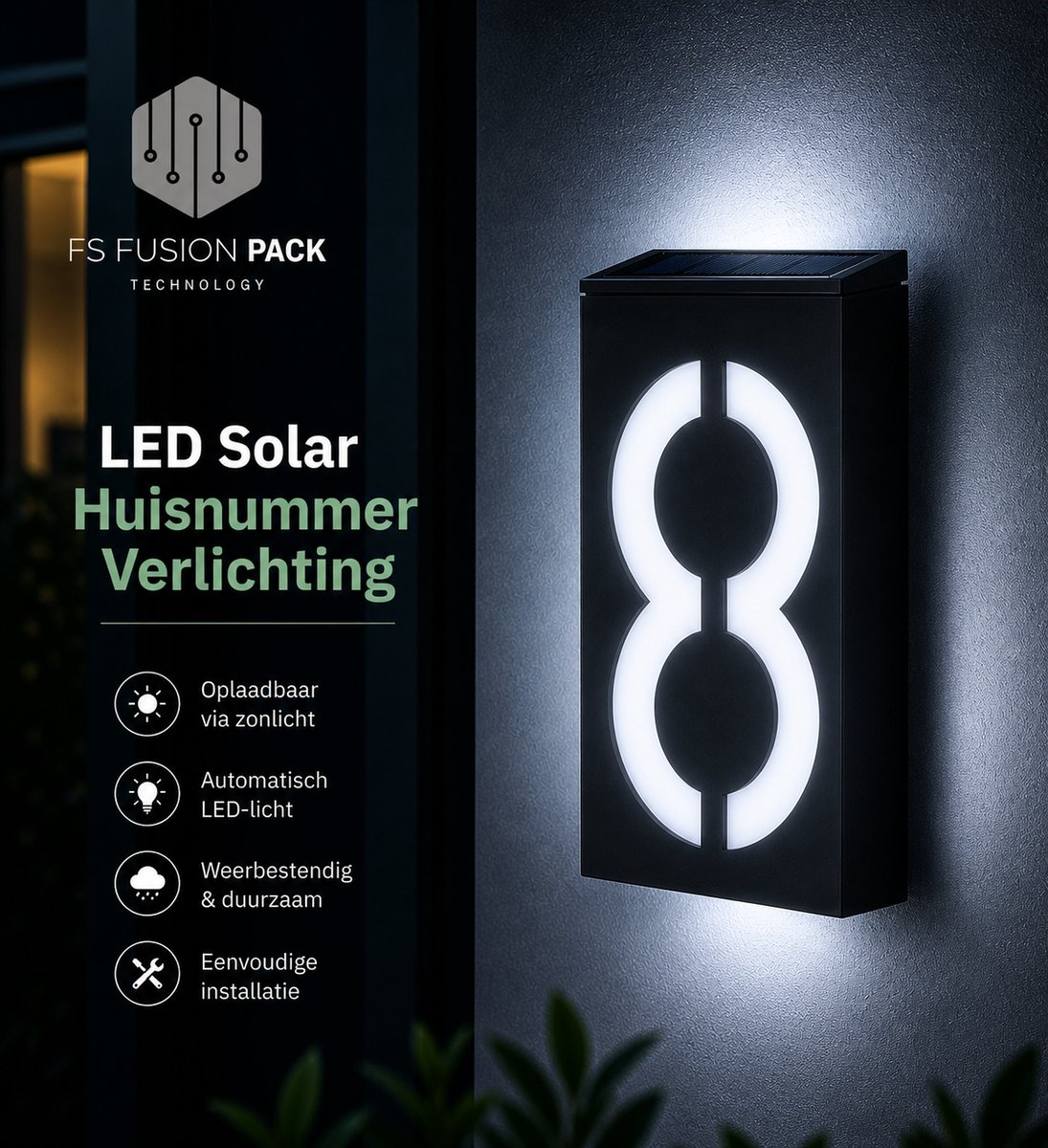 LED Solar Huisnummer Verlichting – Modern & Waterdicht –Digitale Lamp-Cijfers-Led-2026- Buitenlamp op Zonne-Energie – Decoratieve Tuin- en Gevelverlichting Huisnummer bord – Digitale Lamp-Cijfers-Led-2026