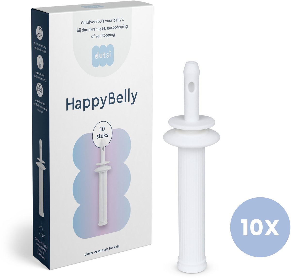 Dutsi - HappyBelly - Oplossing voor Darmkrampjes Baby & Buikkrampjes Baby - Gas Opluchting Buisjes met Veiligheidsstop - 100% Natuurlijk – 10-Pack