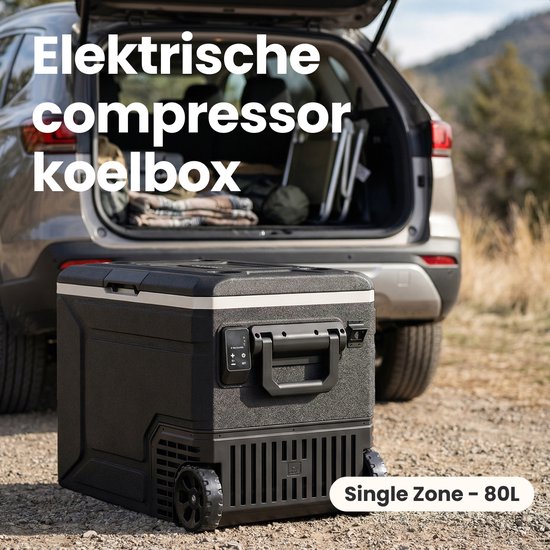 Auronic Elektrische Koelbox - Compressor - 80L - 12V en 240 volt - Camping Koelkast - Frigobox Auto - Met Wielen en Hendel - Zwart van Auronic — afbeelding 2