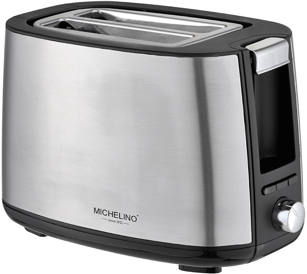 Michelino RVS Broodrooster 2 Sleuven – 650-750W – Inclusief Broodjeswarmer – Instelbare Bruiningsgraad – Ontdooien & Opwarmen Functie – Kruimellade
