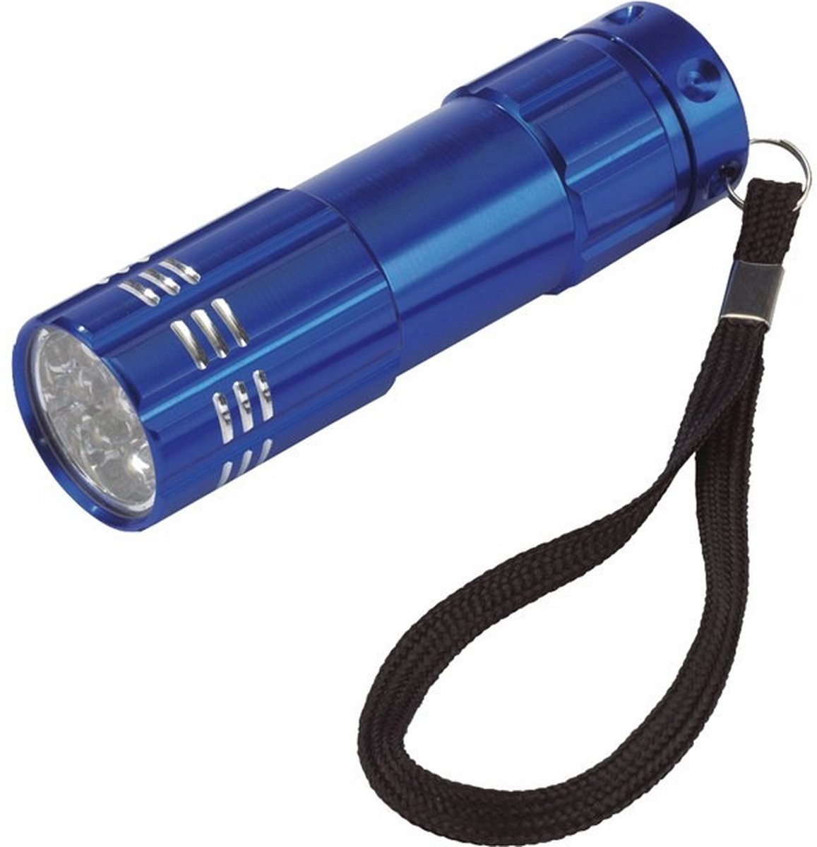 Ulanax - 1x stuks kleine 9x-LED krachtige zaklamp - blauw - 9.5 cm - incl. batterijen en koordje