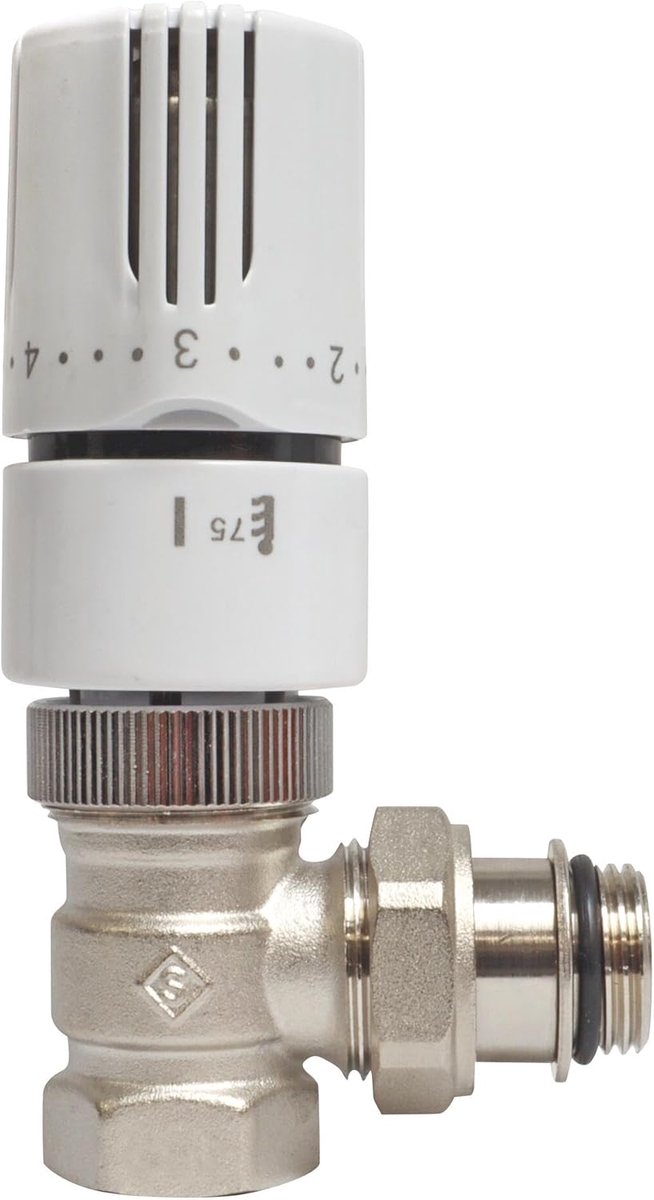 Thermostatische Hoekkraan - Regelbare Radiatorkraan - Verwarming Regelen - Temperatuur 5-29°C - 15/21 M30x15 - Grijs