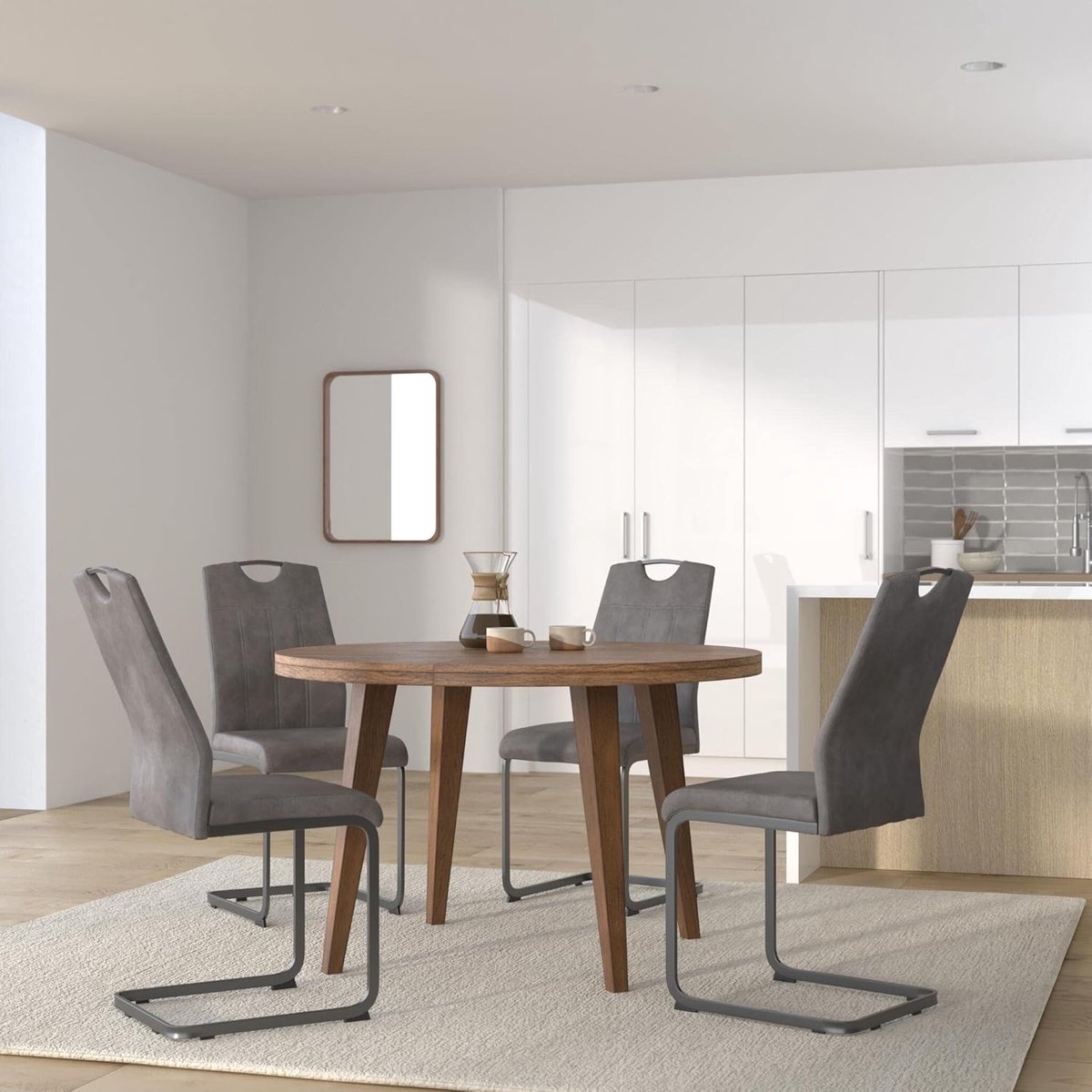 Eetkamerstoelen Set van 4 – Microvezel – Ergonomisch – Grijs – Industrohome