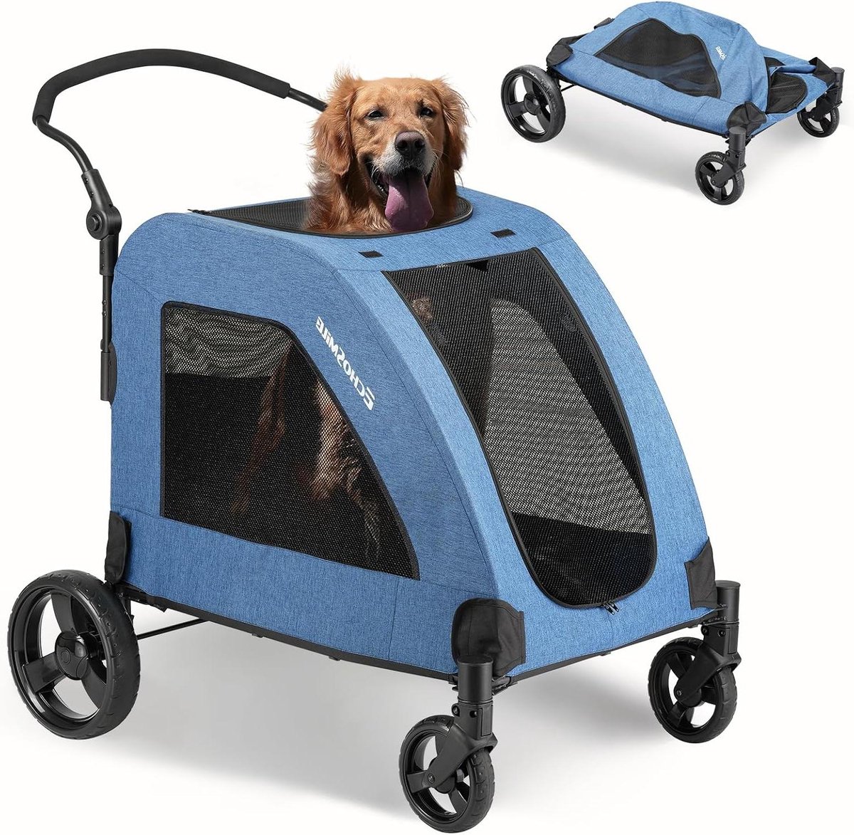 Hondenbuggy - Hondenwagen Trolley - Reizen met Huisdier - Terreinbestendige Wielen - Tot 70 kg - Blauw