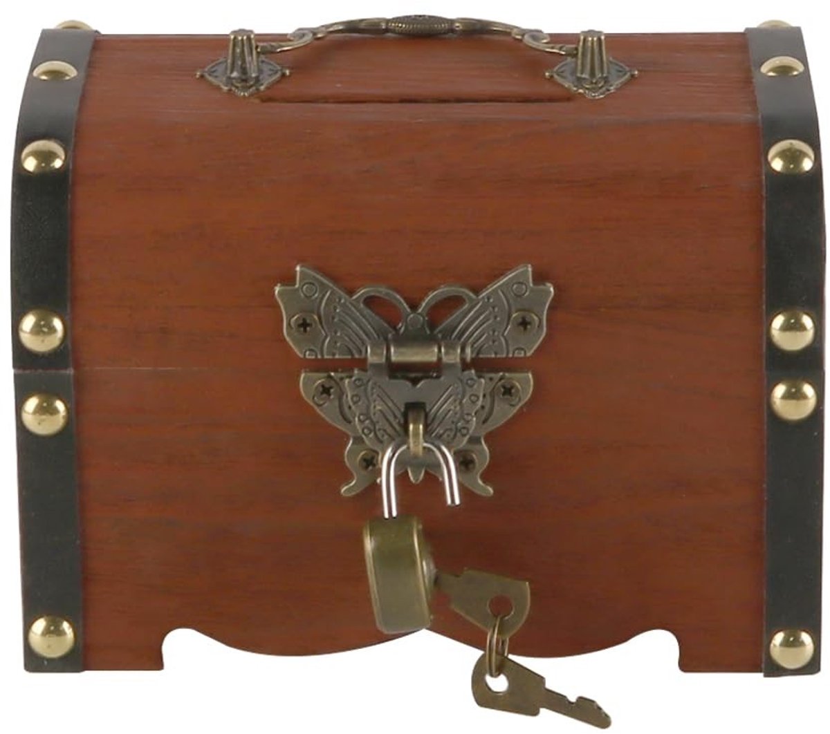 Store_8 - Vintage Piraten Schatkist - Houten Box - Antiek Slot - 14.5x10.5x10cm - Bewaarbox voor Sieraden en Verzamelobjecten - Handgemaakte Ledere...