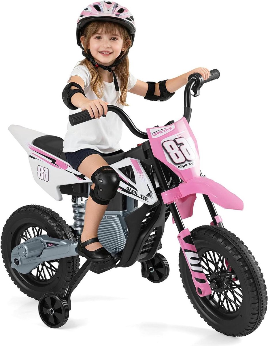 Elektrische Kindermotor - Kindermotorfiets Speelgoed - Buiten Spelen - Met Muziek en Steunwielen - 107 x 56 x 70 cm