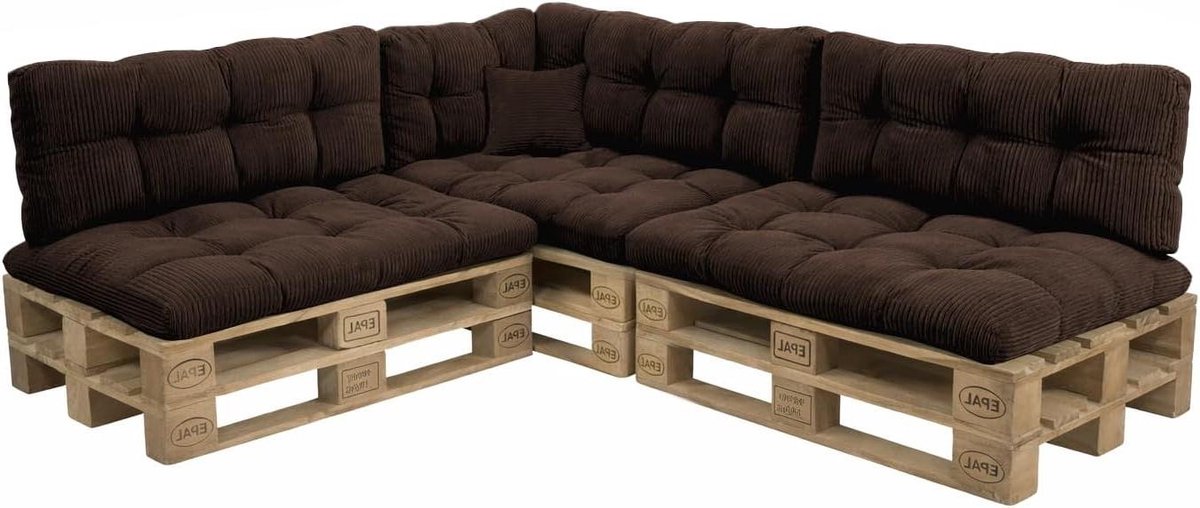 Palletkussens Set - Loungekussens Tuinbank - Palletmeubels Aankleden - 8-Delige Ribstof Set - 120x80 cm - Bruin