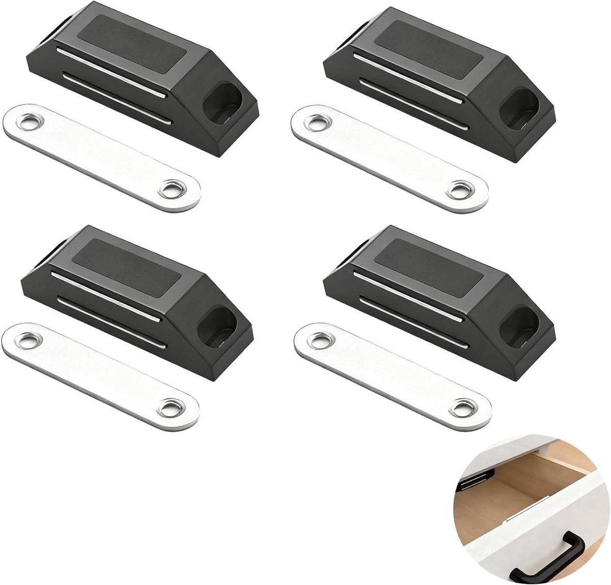 Kastdeurmagneten - Magnetische sluitingen - Kasten beveiligen - Zonder boren - 4 stuks - Zwart