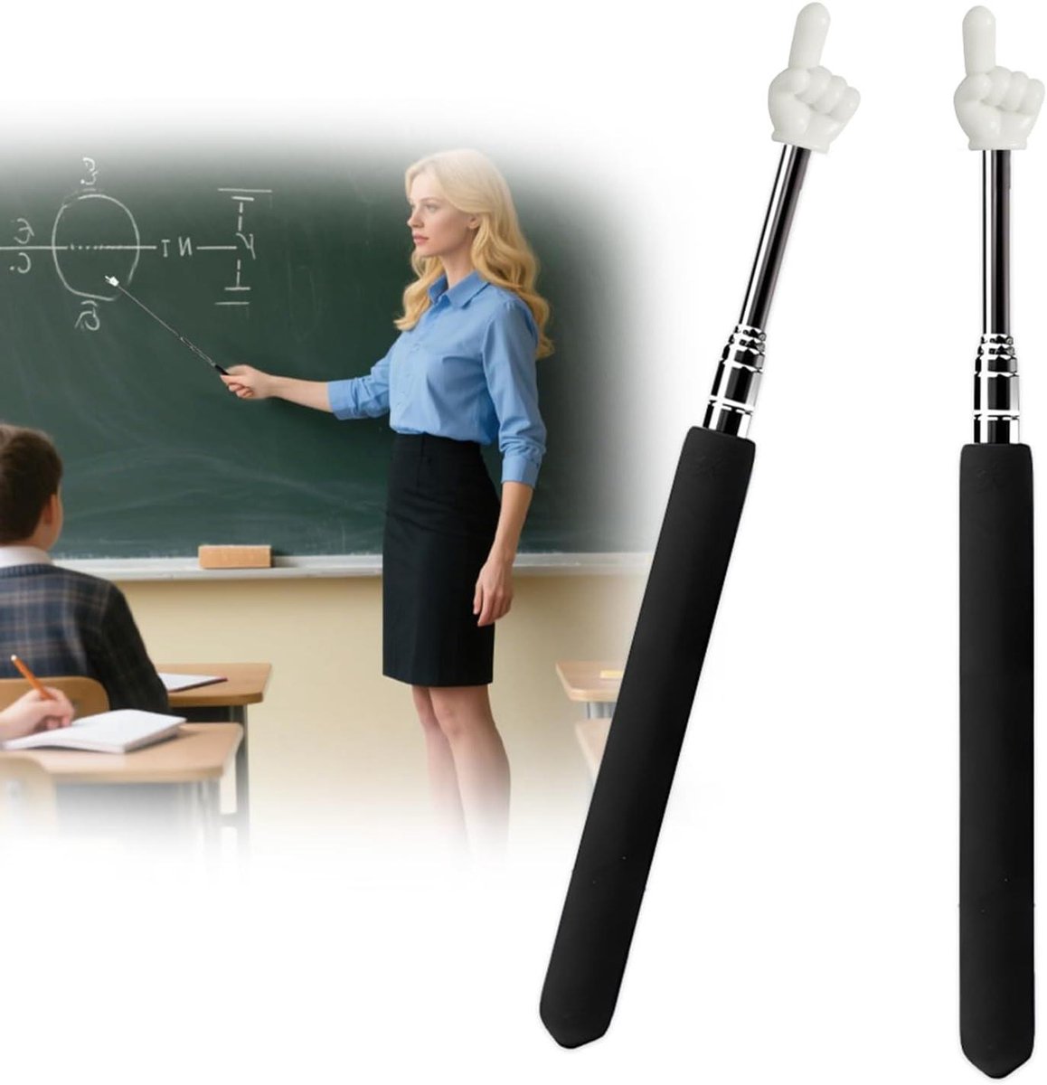 Telescopische Stang - Wijzer Lesstok - Klas Interactie - Verstelbare Lengte - 21-68 cm - Zwart