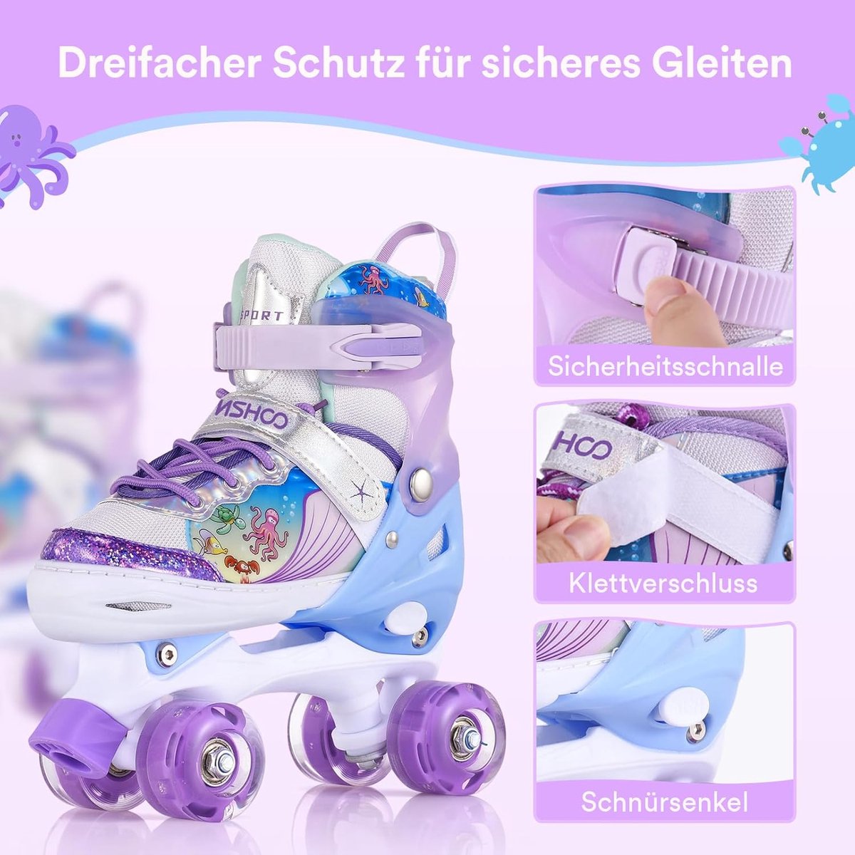 Kinderen Skates - Inline skates Meisjes - Buiten Spelen - 8 LED Verlichte Wielen - 4 Maten Verstelbaar - Paars
