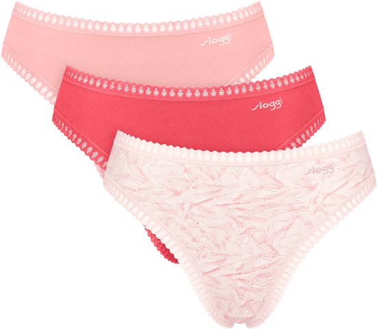 Sloggi Women GO Crush High leg (3-pack) - dames slip - lichroze - flamingo roze en roze met wit dessin