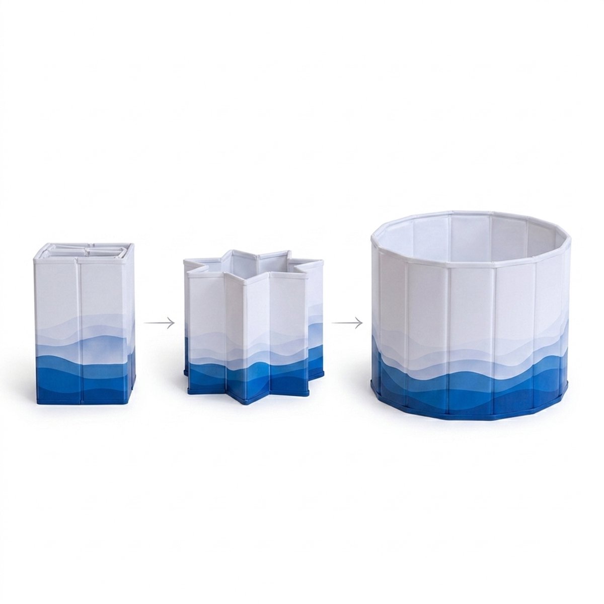 KAD® IJsbad - Draagbaar IJstherapie Bad voor Sporters - Opvouwbaar Bad - Volwassenen Zitbad - Wit/Blauw Golvend - 80cm x 80cm x 66cm