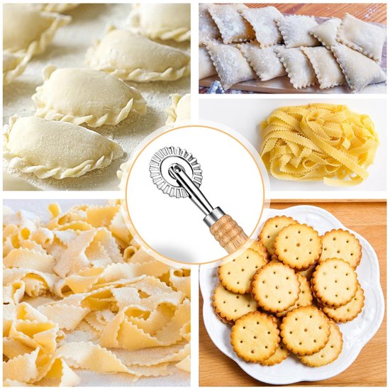 Allecto - Pasta Snijder - Wavy Dough Cutter - Houten Handvat - Ideaal voor Thuisgebruik - Keukenaccessoire - Snijden van Verse Pasta - Geschikt voo... van Allecto — afbeelding 3