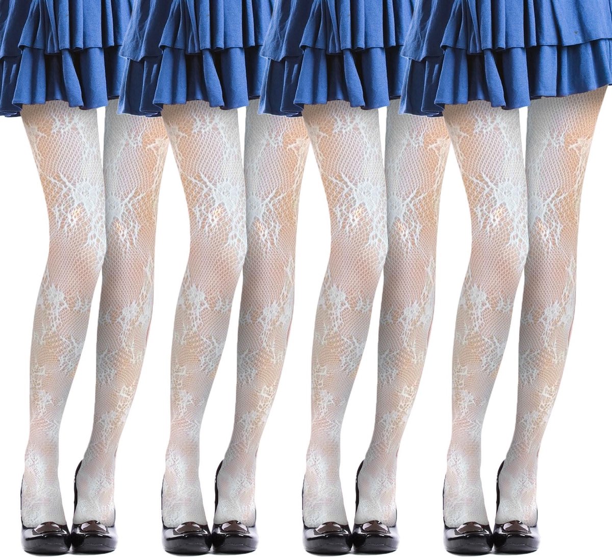 Allecto - Witte Kanten Panty’s - Elegante Sheer Tights - Bloemenpatroon - Dames - Perfect voor Feestjes - Comfortabele Pasvorm - Damesmode