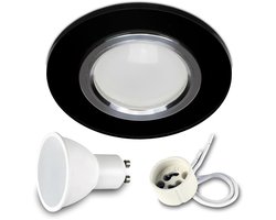 Kwazar Luminaire LED-inbouwspot 230V plat 7W badkamer inbouwverlichting plafondspots plafondspots, koud wit 6000K inbouwspots voor badkamer, keuken, woonkamer (zwart, 1 stuk)