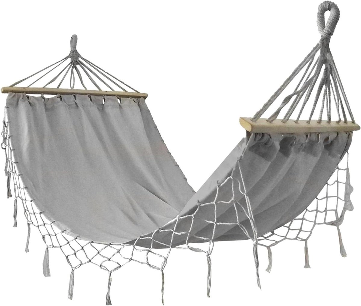 Stoffen Hangmat - Kampeerhangmat Relaxmat - Buiten Ontspannen - Ademend Katoenmix - 200 x 100 cm - Grijs