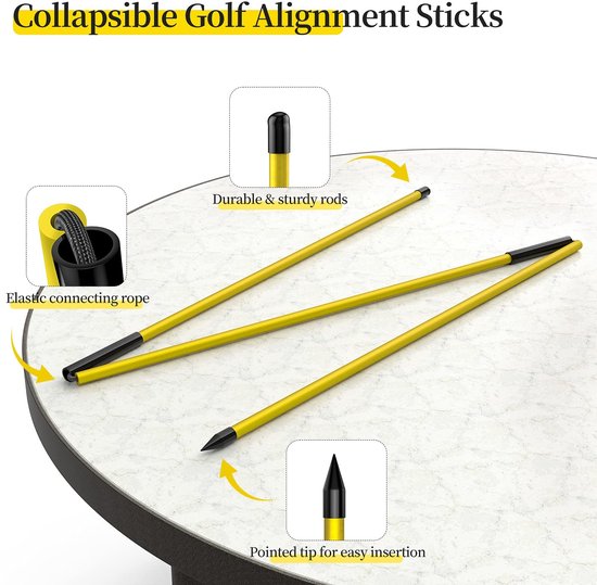 Allecto - Golf-uitlijnstokken - Set van 2 - Ideaal voor golftraining - Geel - Oefening en houding verbeteren - Inklapbaar en lichtgewicht van Allecto — afbeelding 5