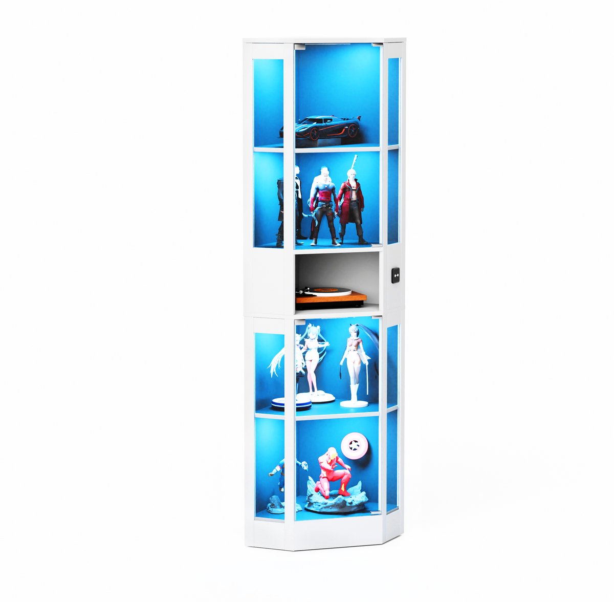Merax Vitrinekast met LED - Glazen Displaykast met Sensorverlichting - Opbergkast met Glazen Deuren - Boekenkast Woonkamer - Wit 57x40x165 cm