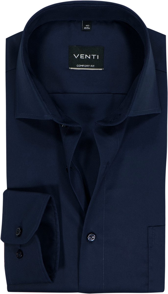 VENTI CASA MODA comfort fit overhemd - mouwlengte 7 - structuur - donkerblauw - Strijkvrij - Boordmaat: 49