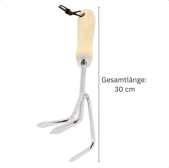 Kleingrubber met houten handvat - Tuinklauw cultivator hark - Bodem losmaken luchten - Roestvrij staal 3 tanden - 31 cm — afbeelding 5