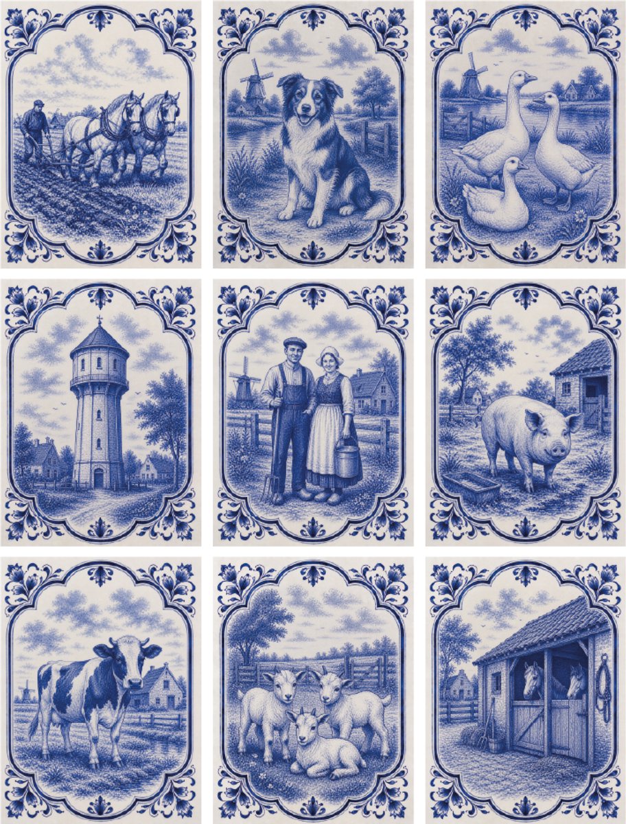 Tegelstickers Delfts Blauw boerderij 2 - 15cm (b) x 20cm (h) - backsplash - peel and stick - plakfolie - voor badkamer, keuken of toilet - zelfklevend