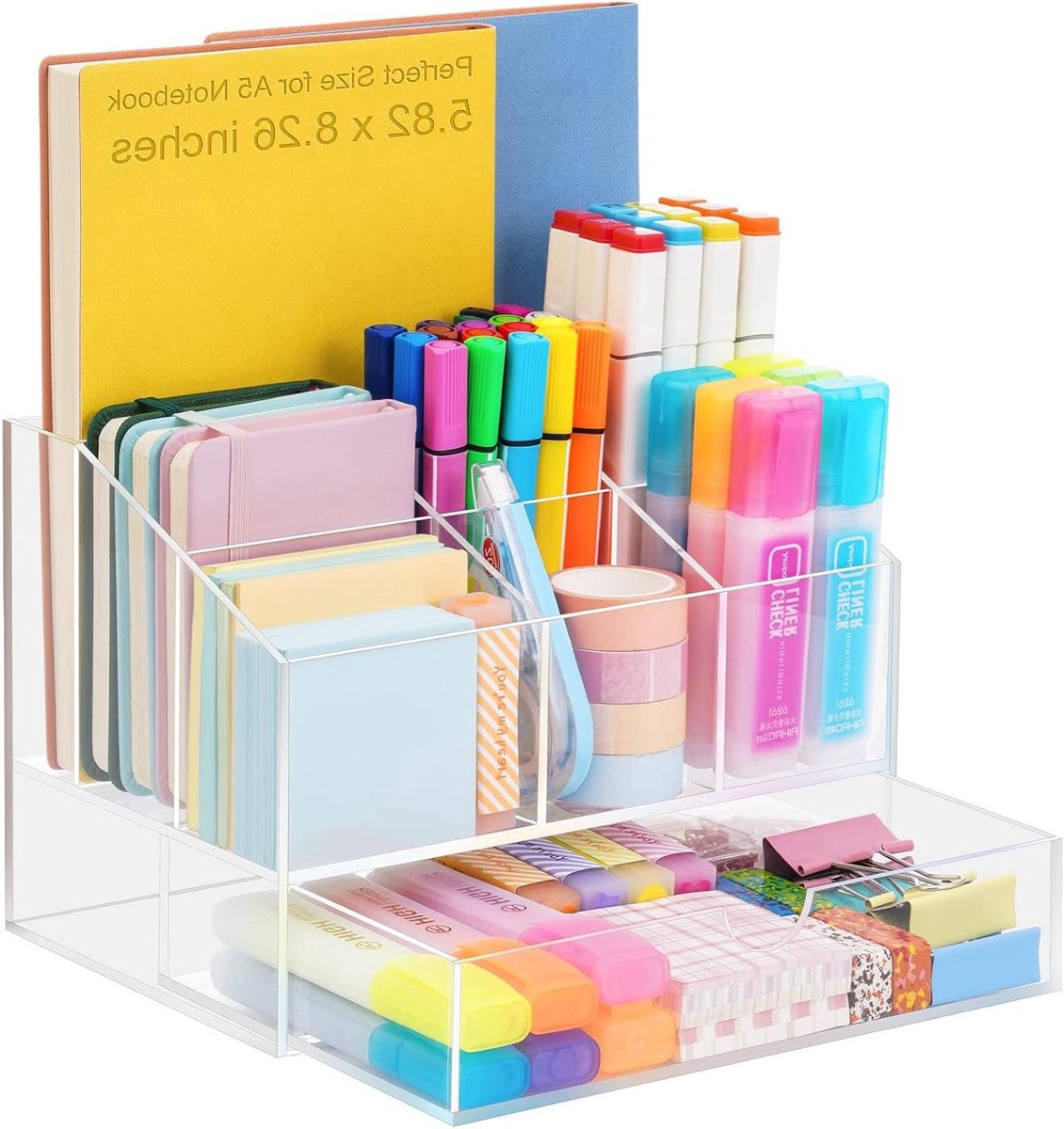 Bureau Organizer - Penhouder Opslag - Bureau Organiseren - Met Lade - 7 Compartimenten - Transparant
