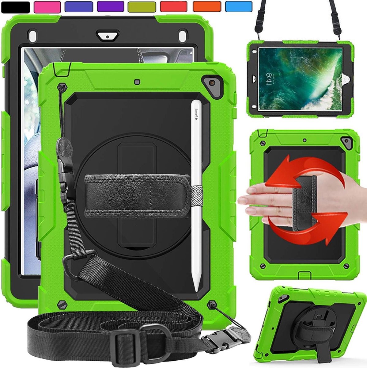 iPad Hoes - Beschermhoes Tablet - Tablet Beschermen - Full-Body Shock Proof - 10.2 Inch - Groen
