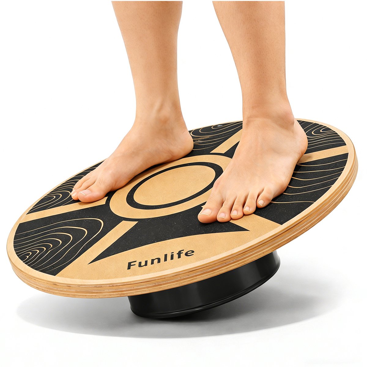 Funlife Rond Balance Board Hout - Balansbord 39,5 cm van Berkenhout - 360° Evenwichtstrainer voor Core, Stabiliteit en Coördinatie - Antislip - Tot 100 kg