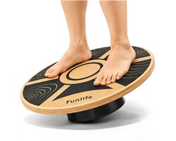 Funlife TERRA Rond Balance Board Hout - Balansbord 39,5 cm van Berkenhout - 360° Evenwichtstrainer voor Core, Stabiliteit en Coördinatie - Antislip - Tot 100 kg