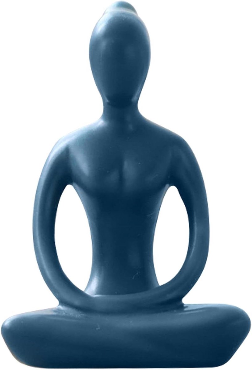Yoga Standbeeld - Keramische Yoga Figuur - Huis Decoratie - Klassieke Padmasana Houding - 8.5 cm Hoog - Blauw