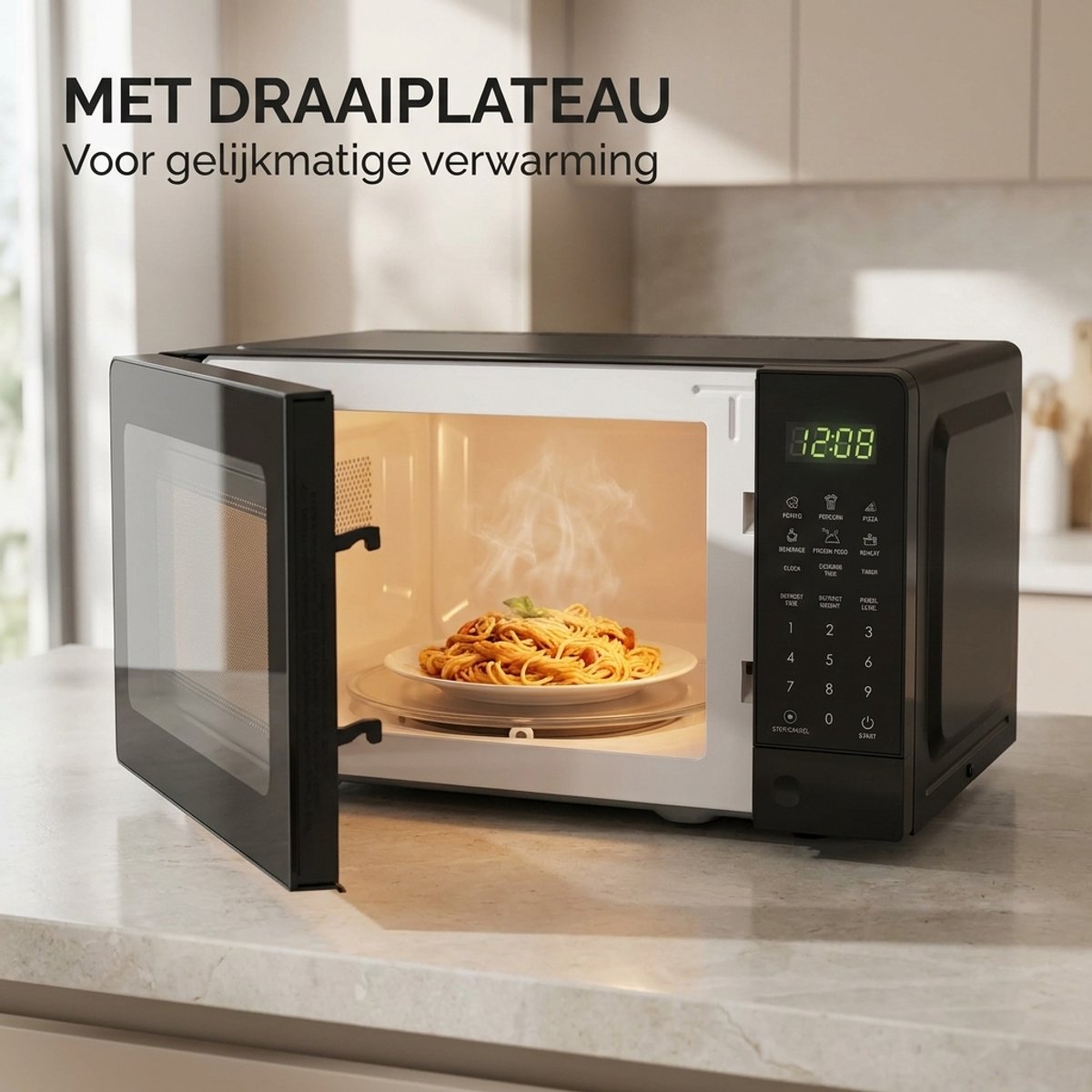 Magnetron 20L - Solo Magnetron 1100W Zwart - 6 Automatische Programma's - Ontdooifunctie - Kinderbeveiliging - LED Display - Draaiplateau — afbeelding 3