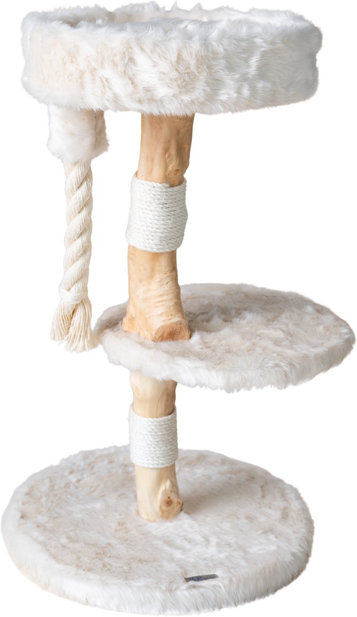 RHRQuality Krabpaal Voor Grote Katten - Furry Bengaal - 85 cm Hoog - Met Extra Dikke Sisalpalen - Crème