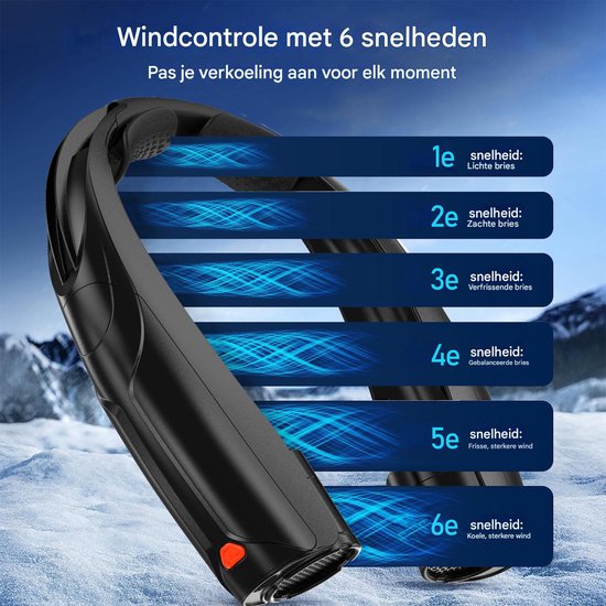 Svintora Draagbare NekVentilator - 6 standen met koeling- 6000 mAh Lange Batterijduur USB Oplaadbaar - Mini Ventilator ideaal Voor Buitensport woon-werkverkeer en Dagelijks Gebruik
