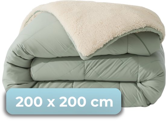 HUSH Living - Wasbaar Dekbed Tweekleurig Design Sage Green/Teddy - 200x200 cm – 300 gsm - inclusief bijpassende kussenslopen