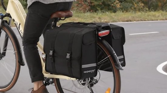 HikeMeister ® - dubbele Fietstas -Fietstassen electrische fietsen- Fietstassen Dubbel - 27L - Reflecterend - Zwart dubbele fietstas