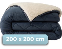 HUSH Living - Wasbaar Dekbed - Tweekleurig Design - 200x200cm – 300 Gsm - Incl Bijpassende Kussenslopen - Navy/Teddy