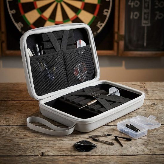 Witte dart case voor 12 dartpijlen – EVA harde schaal dart etui met opbergruimte voor dartpunten, shafts en flights – draagbare dart organizer met rits voor bescherming – dart accessoires voor heren en dames van NUVEX — afbeelding 5
