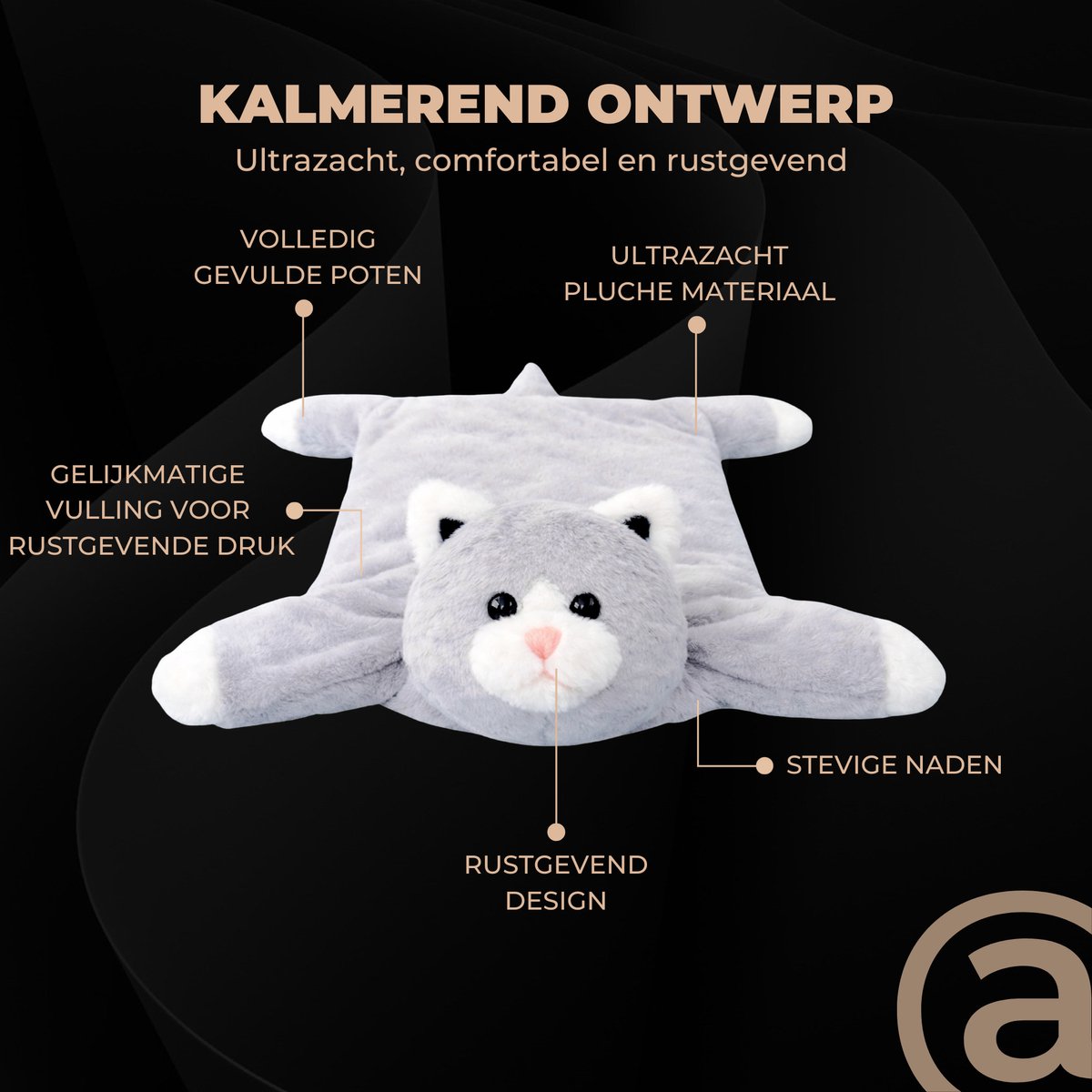 ADEL Verzwaringsknuffel Kat 2 kg – Zachte Verzwaarde Knuffel / Weighted Stuffed Animal – Verzwaringskussen Kind & Volwassenen – Rustgevend Knuffeldier — afbeelding 2
