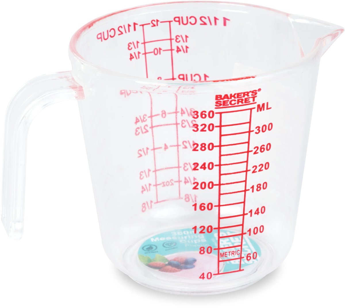 Baker's Secret Maatbeker 360 ml - Kunststof Measuring Cup Met Schaalverdeling - Transparante Mengbeker BPA Vrij - Maatkan Voor Bakken en Koken [BS40219]