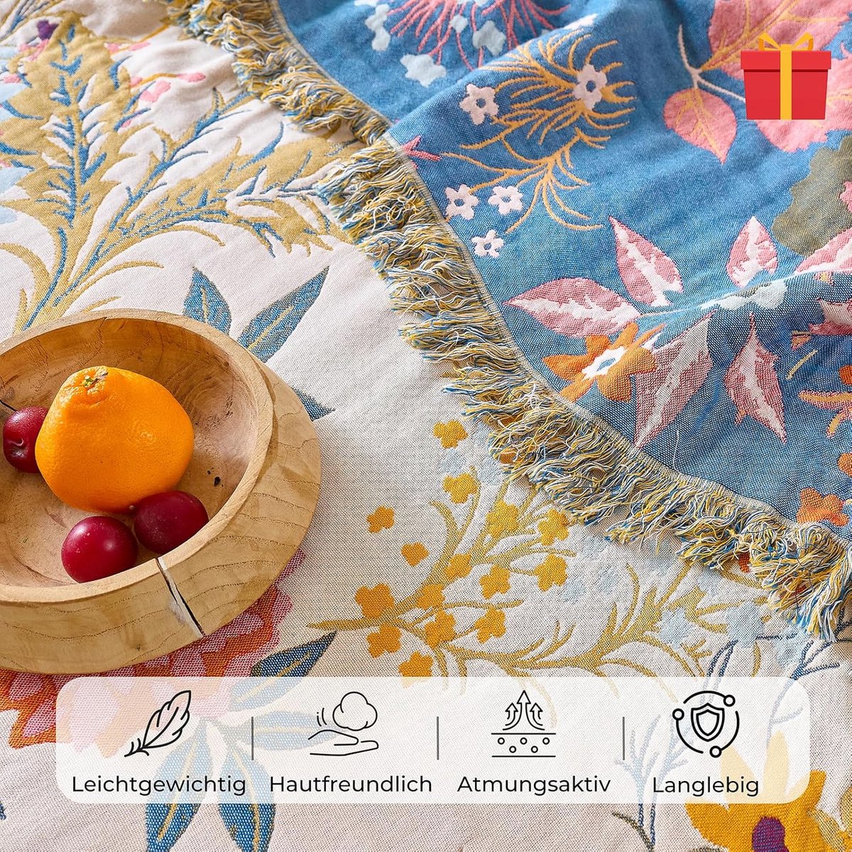 Boho-sprei- 100% katoen- dubbelzijdige decoratieve lentesprei met franjes- voor het hele jaar door bruikbaar- mousseline deken met prachtig bloemenpatroon- geschikt voor eenpersoonsbed- 150 x200cm — cadeau in Wonen & Interieur - foto 4