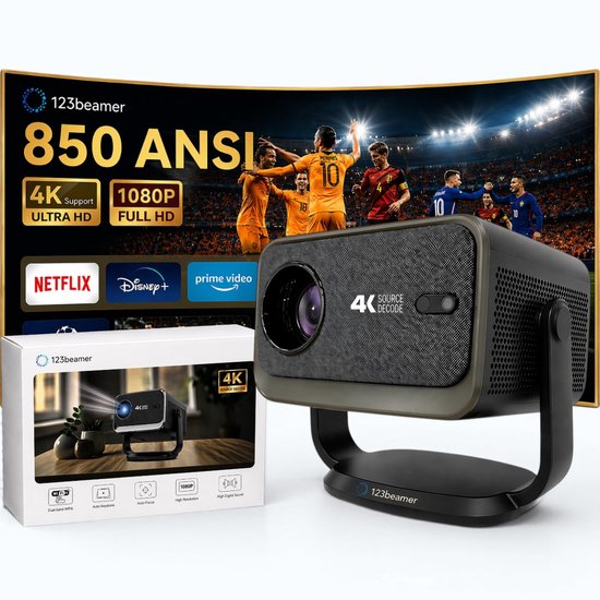 1080p Full HD Slimme Projector A2 – 850 ANSI Lumen, Android 13, Draagbaar, Autofocus, 40-300 inch scherm