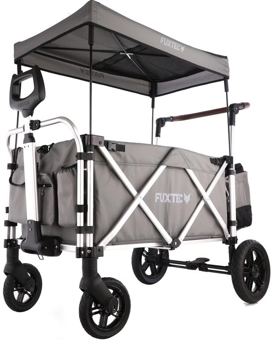 FUXLIFE by FUXTEC CTL900 Bolderkar Luxe - Opvouwbaar - Grijs | Met Veiligheidsriemen & Zonnedak - Strandkar & Handkar - Max. 75kg