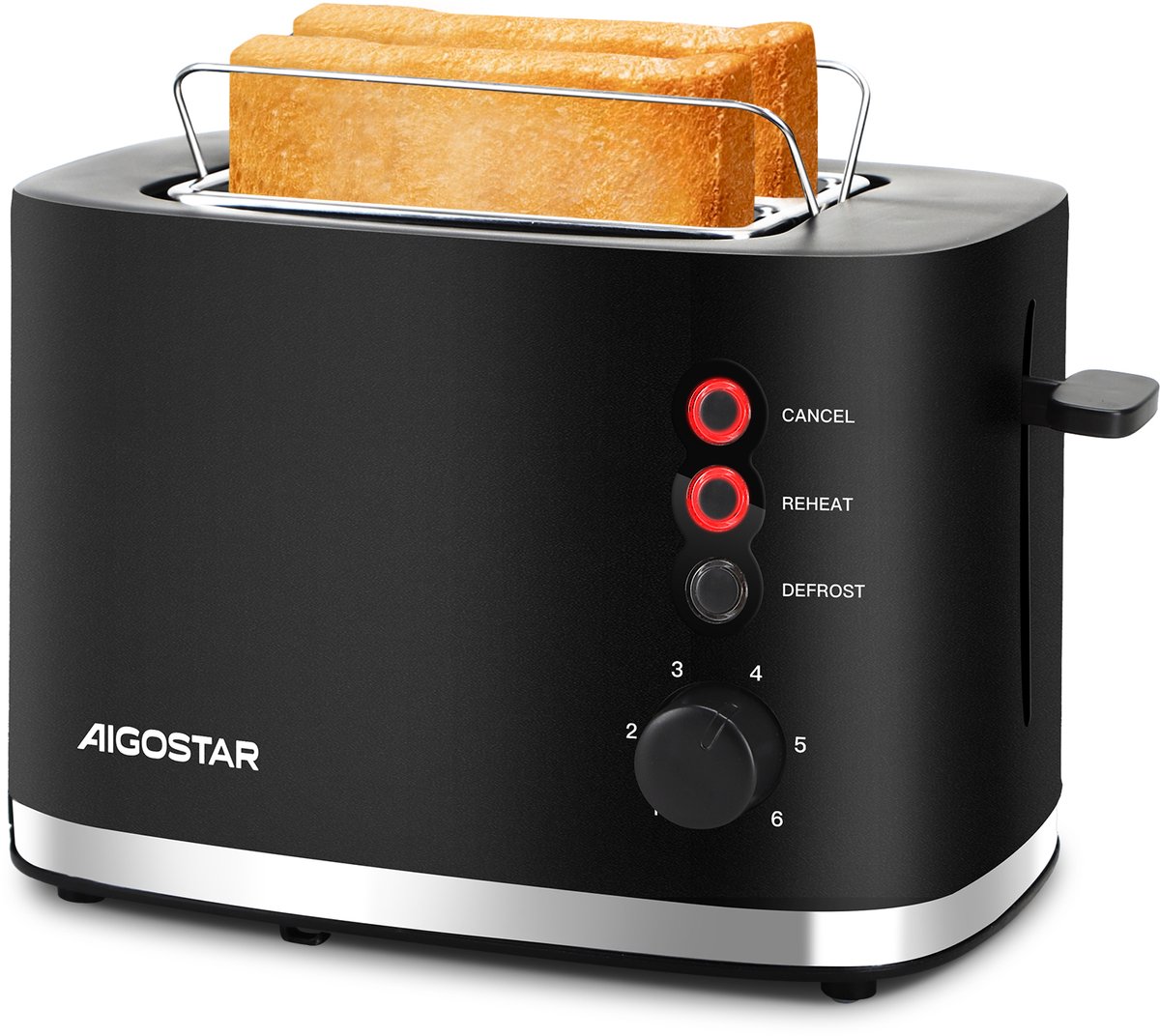 Bol.com Aigostar Retro Broodrooster - Toaster - 6 Warmteniveaus - 2 Extra Brede Sleuven - 800W - Zwart aanbieding