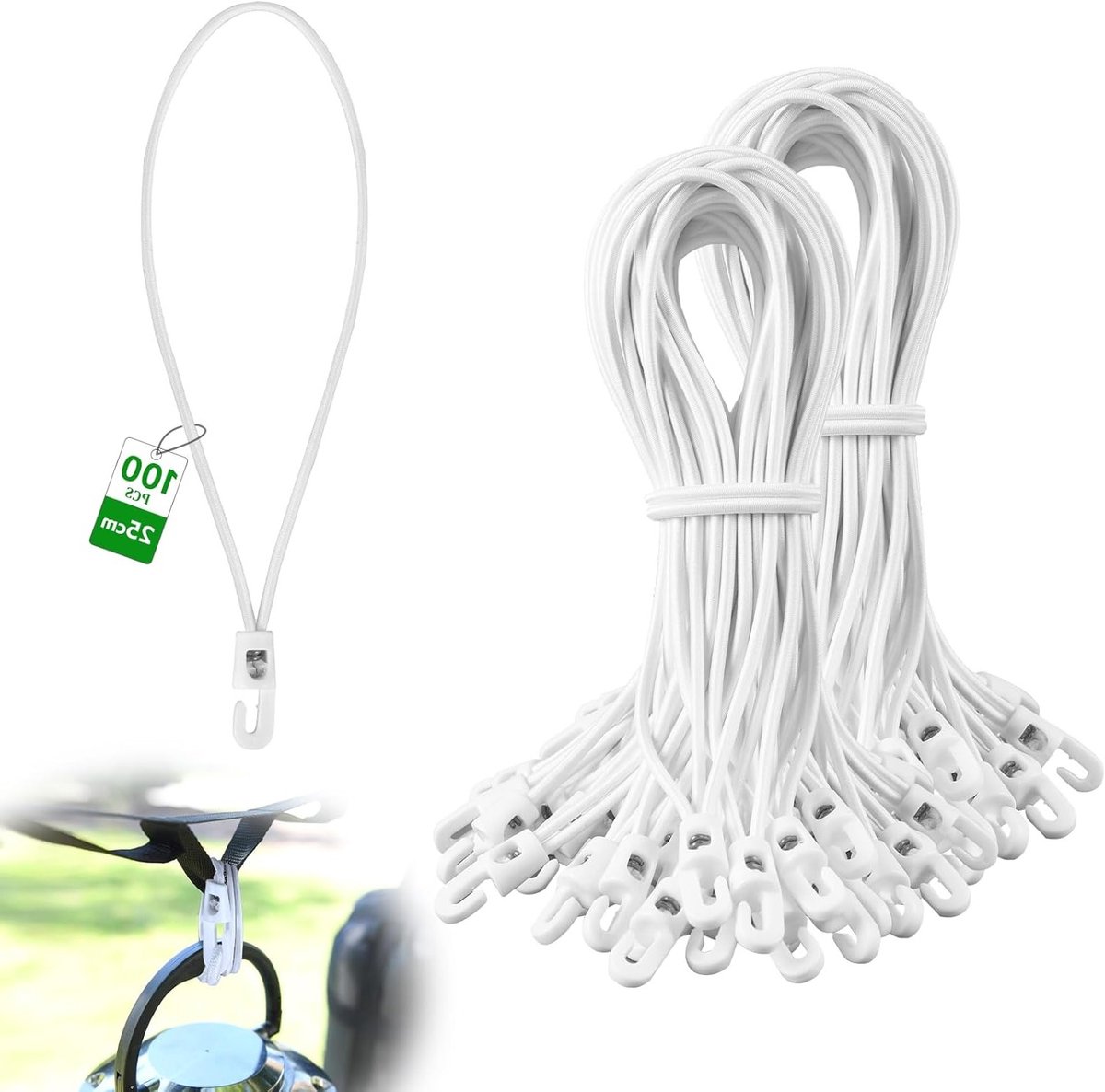 Expander met haak 25 cm, 4 mm diameter - 50 stuks rubberen spanbanden voor kamperen, tenten en zeilen