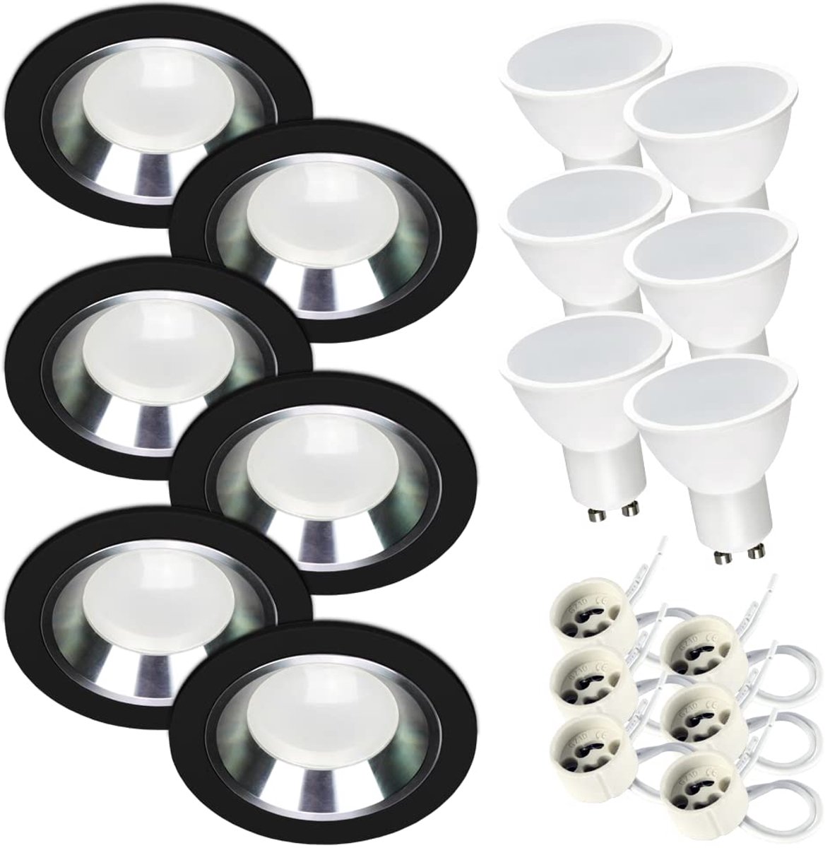 Kwazar Luminaire inbouwspot SET 6x GU10 inbouwlamp 7W neutraal wit plafondspot IP20 inbouwspot keuken woonkamer FOY zwart met ring SL inbouwframe