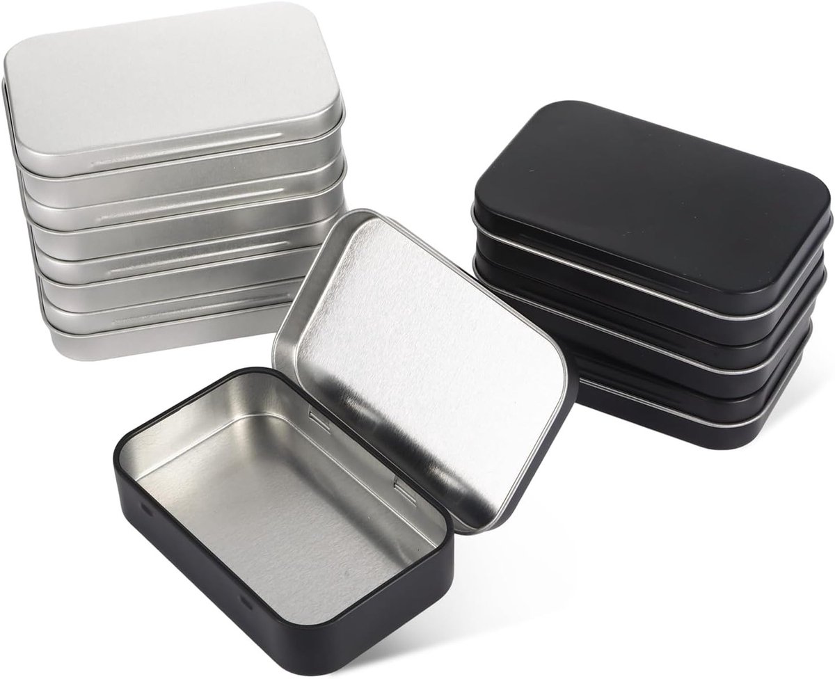 Set van 8 metalen opbergdozen met deksel, rechthoekige blikken voor kleine spullen en opslag
