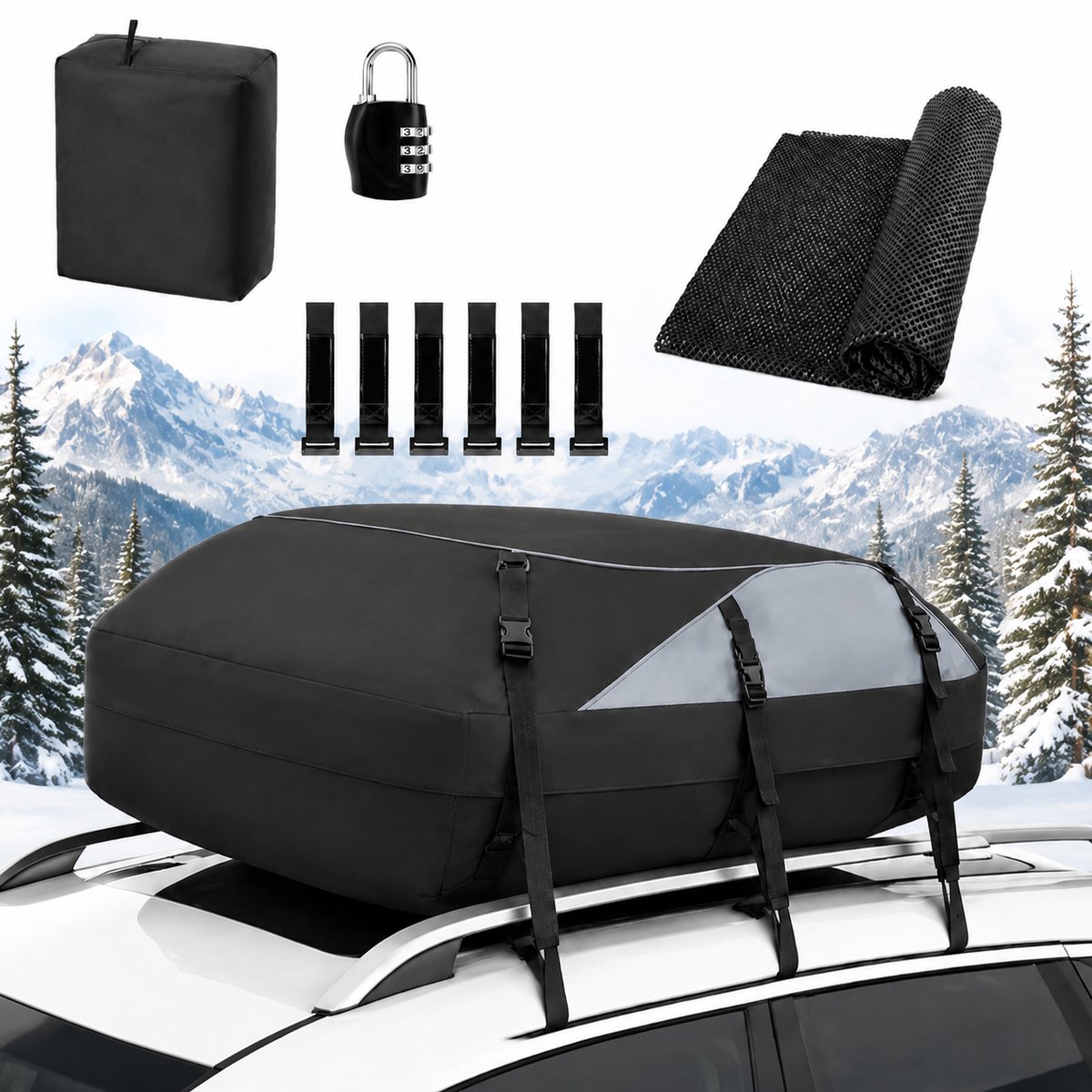 550 L Dakkoffer voor de auto-Dakkoffers met antislipmat-UV-Bescherming- Waterdicht-Opvouwbaar-Met cijferslot-Universeel-reizen-Past op alle Auto's
